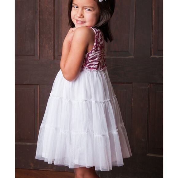 Binx Kids Girls Dress Sz 4T Pink White Zebra Print Sequins Fancy Dress NEW - Picture 2 of 7